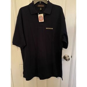 New Vintage Men's MICHIGAN Polo Shirt Navy Short Sleeve Cotton Cross Creek XL